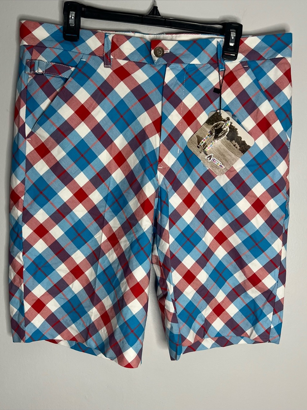 Royal & Awesome Plaid Blinder Tartan Golf Shorts Mens 36 Blue Red NWT